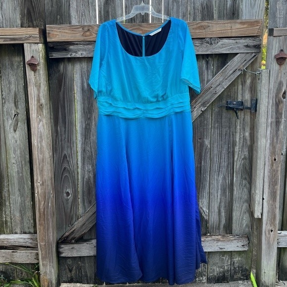 WAYWARD FANCIES eShakti Ombre Print Crepe Pleated Empire Maxi Dress 3X - Picture 2 of 8